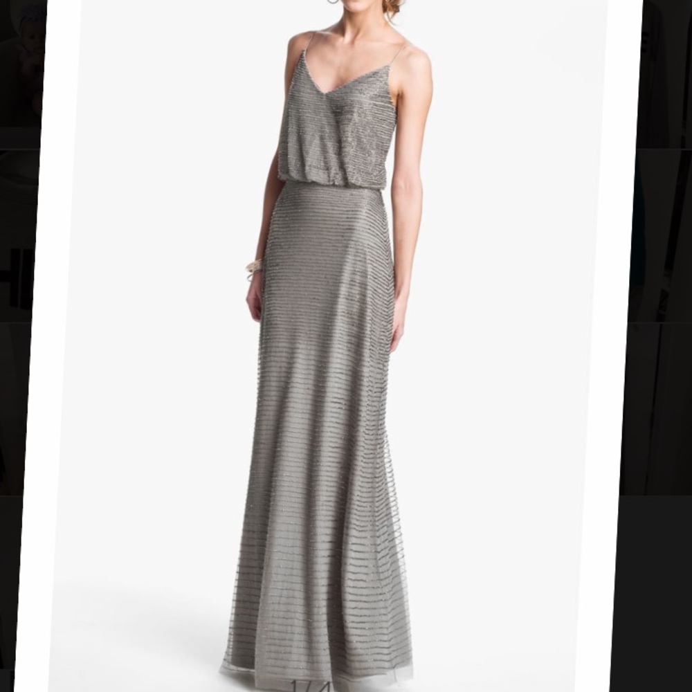 Adrianna Papell Embellished Silver / Gray Gown